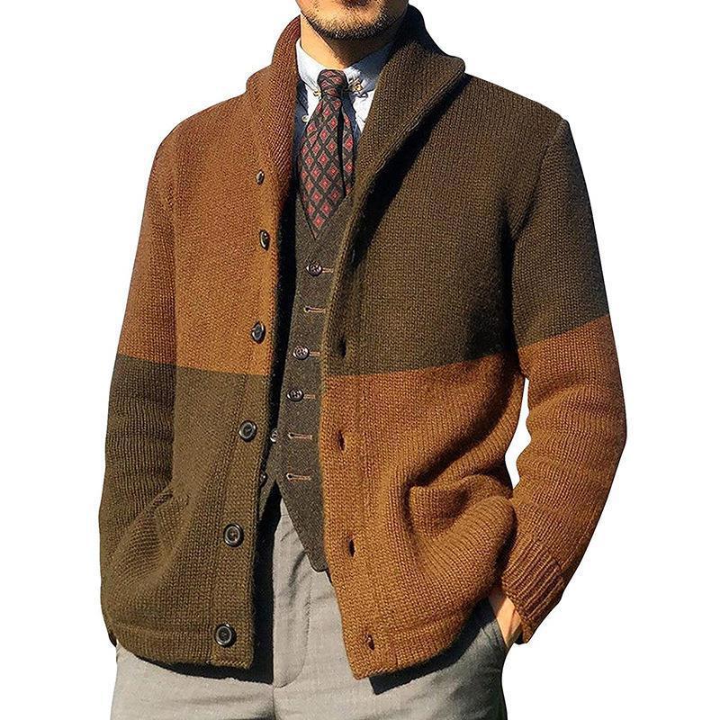 Cardigan Homme Nordisk Flair Maille Décontracté Col Châle Roulé Poches Plaquées Amawinc