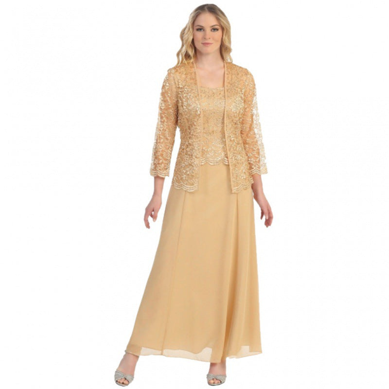 Ensemble Deux Pièces Cardigan Dentelle Et Robe Longue Chiffon Pour Femme Par MutualDropshopping Tenue Élégante Mariage