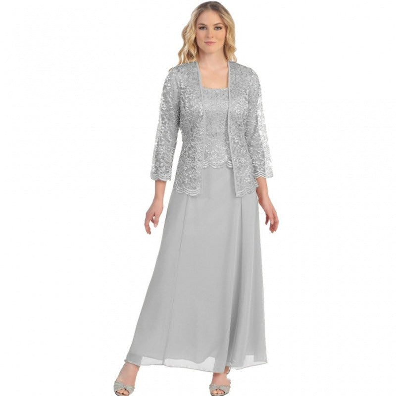 Ensemble Deux Pièces Cardigan Dentelle Et Robe Longue Chiffon Pour Femme Par MutualDropshopping Tenue Élégante Mariage