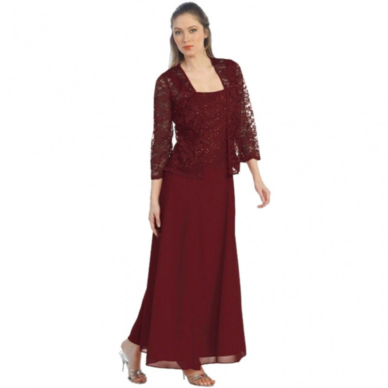 Ensemble Deux Pièces Cardigan Dentelle Et Robe Longue Chiffon Pour Femme Par MutualDropshopping Tenue Élégante Mariage
