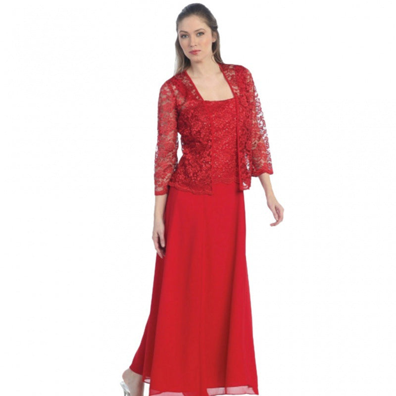 Ensemble Deux Pièces Cardigan Dentelle Et Robe Longue Chiffon Pour Femme Par MutualDropshopping Tenue Élégante Mariage