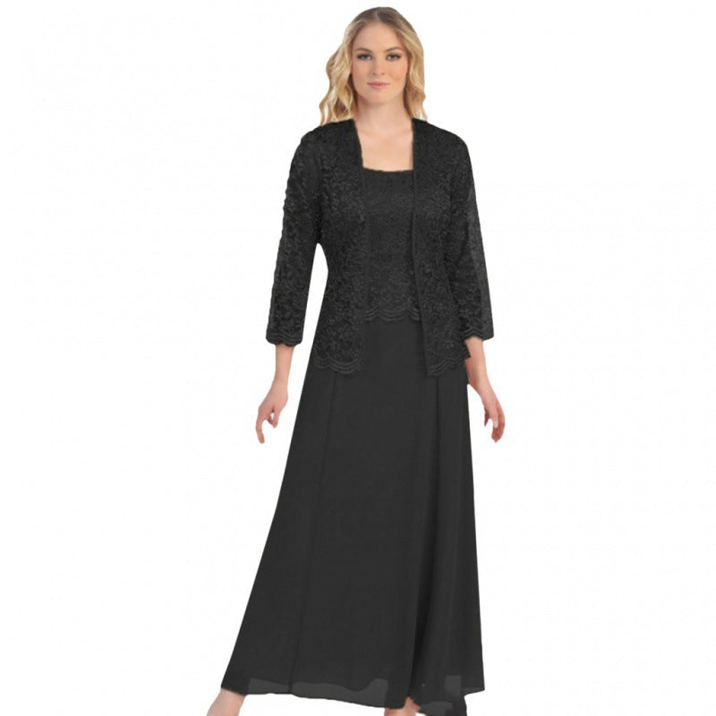 Ensemble Deux Pièces Cardigan Dentelle Et Robe Longue Chiffon Pour Femme Par MutualDropshopping Tenue Élégante Mariage