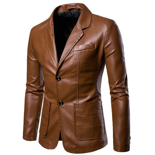 Veste Blazer Homme Cognac En Cuir D'Agneau Premium Avec Revers Crantés Et Poignets Boutonnés