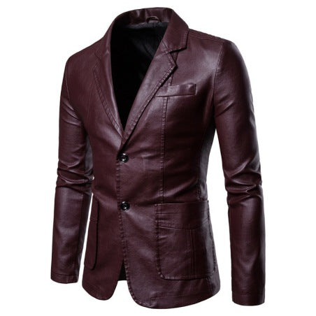 Veste Blazer Homme Cognac En Cuir D'Agneau Premium Avec Revers Crantés Et Poignets Boutonnés