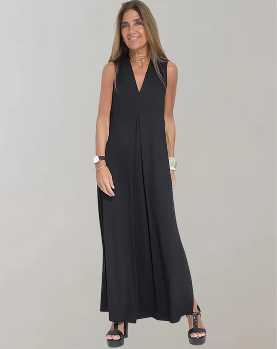 Robe Amincissante Sans Manches Longue Décolleté en V Pour Printemps Été Élégance Quotidienne Amawinc