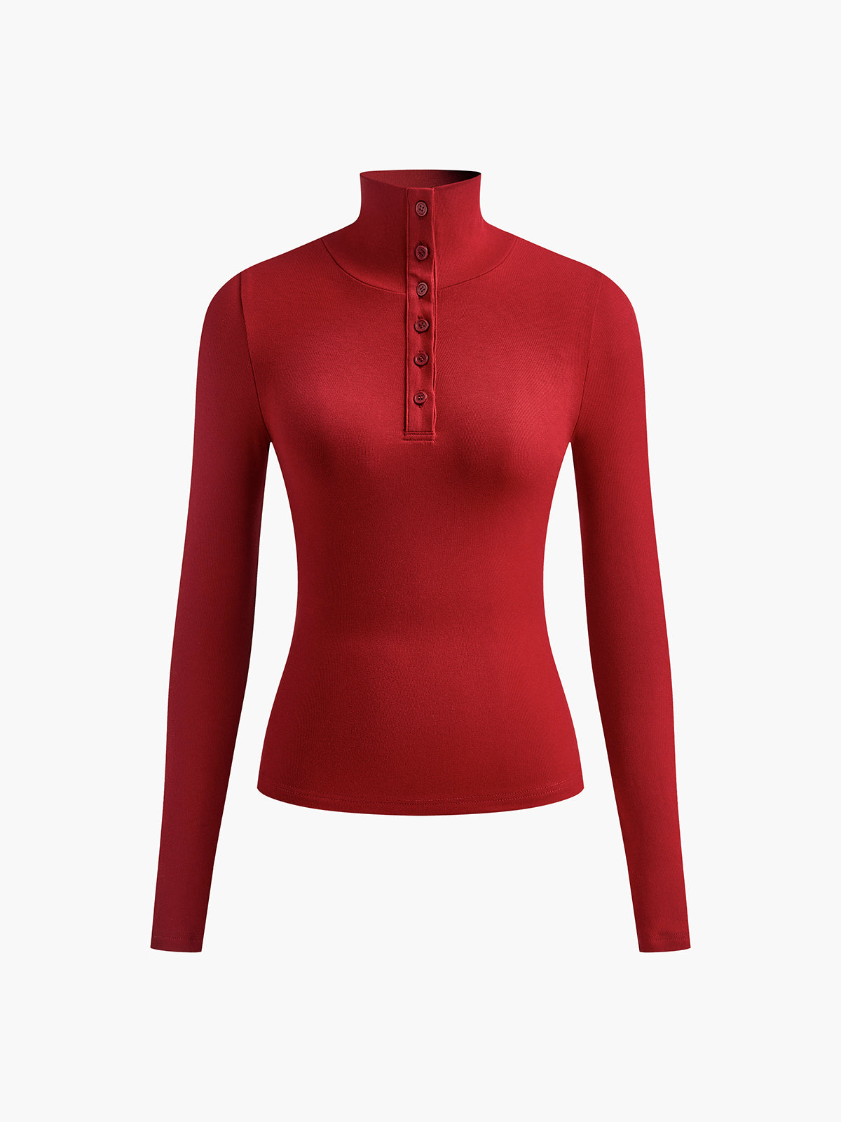 Chemise Boutonnée À Manches Longues Coupe Slim En Jersey Elastique Col Cheminée Décontractée Pour Le Quotidien
