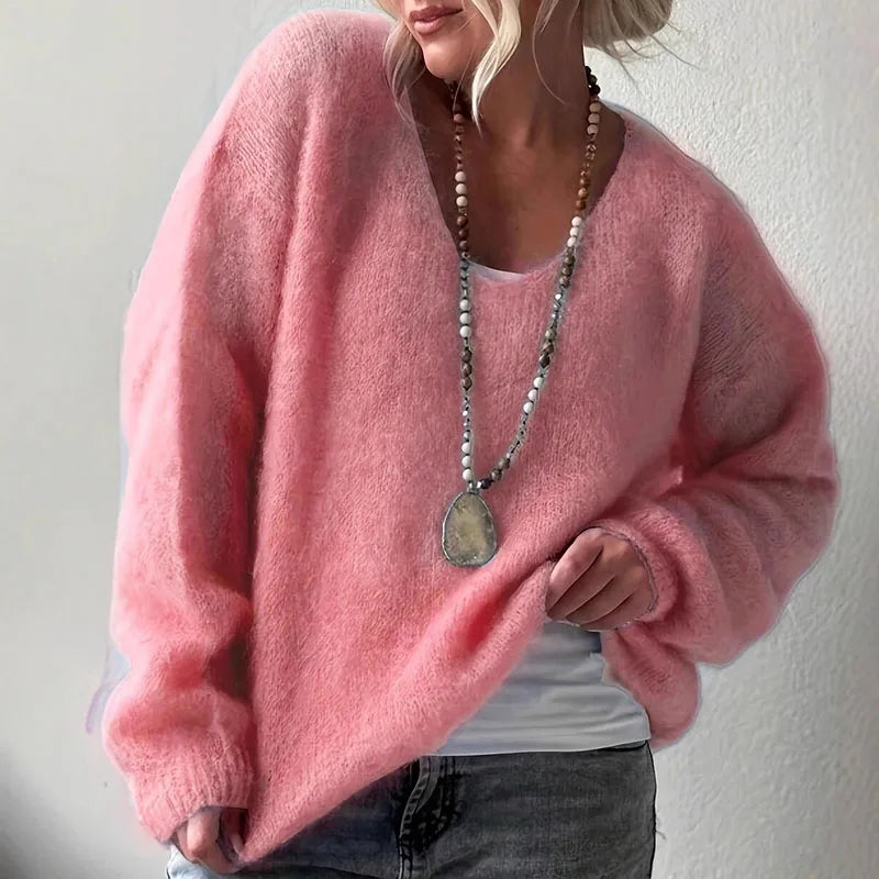 Pull Femme Col V Duveteux Doux Oversize Pour Automne Disponible Dans Une Large Palette De Nuances Confortable