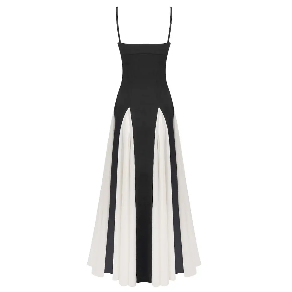 Robe Maxi Noire Et Blanche Sophia Amawinc Dos Nu Pour Grandes Réceptions Et Soirées Élégantes