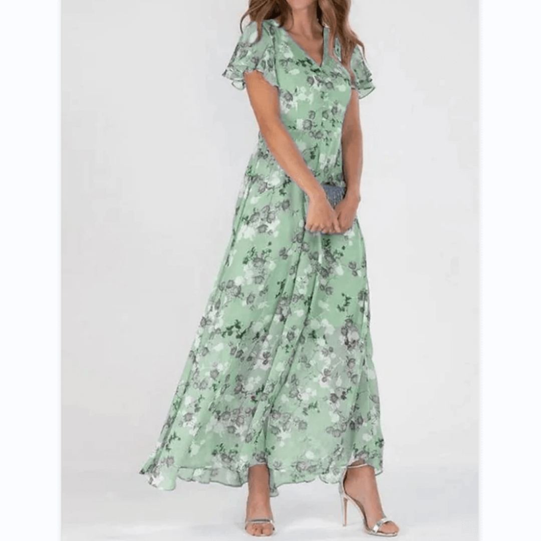 Grace Amawinc Robe Florale Maxi À Manches Courtes, Robe Longue Léger Pour Jours Chauds Et Événements