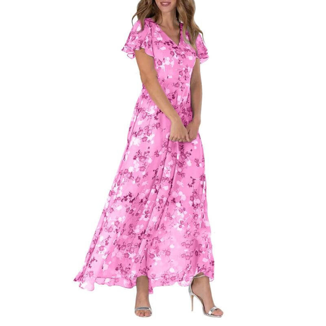 Grace Amawinc Robe Florale Maxi À Manches Courtes, Robe Longue Léger Pour Jours Chauds Et Événements