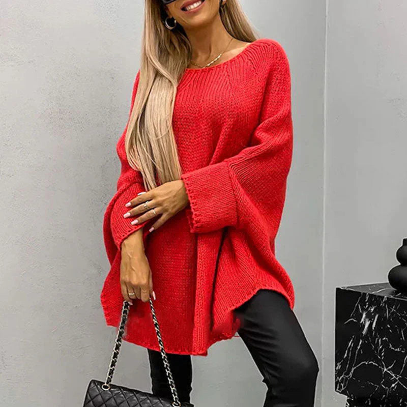 Pull Femme en Maille Épais Oversize Coupe Décontractée Longueur Cuisse Laine Douce