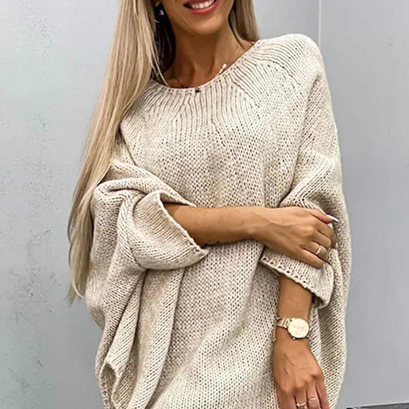 Pull Femme en Maille Épais Oversize Coupe Décontractée Longueur Cuisse Laine Douce