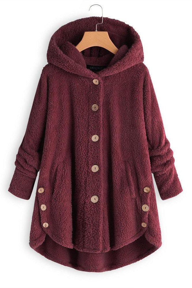 Manteau À Capuche Pour Femmes - Coupe Oversize - Texture Sherpa - Bouton Devant - Longueur Mi Longue
