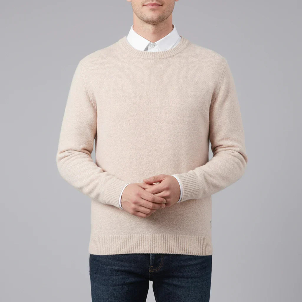 Pull Homme En Maille Bleu Clair Col Rond Coupe Regular Poignets Côtes Indispensable De La Garde Robe Intemporelle