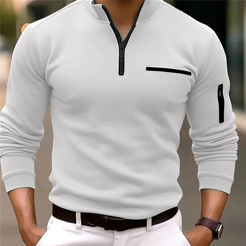 Pull Homme Coupe Slim Avec Demi Zip Poche Zipée Et Manches Longues En Maille Confortable Polyvalent