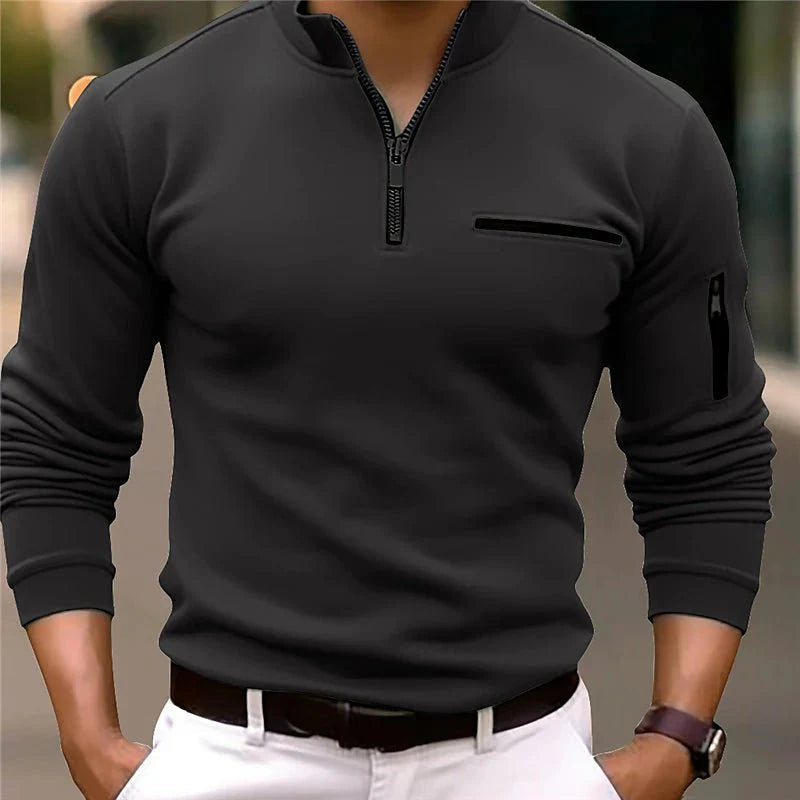 Pull Homme Coupe Slim Avec Demi Zip Poche Zipée Et Manches Longues En Maille Confortable Polyvalent