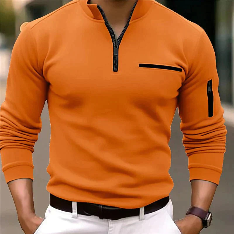 Ason Herrenpullover mit kurzem Reißverschluss