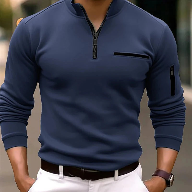 Pull Homme Coupe Slim Avec Demi Zip Poche Zipée Et Manches Longues En Maille Confortable Polyvalent