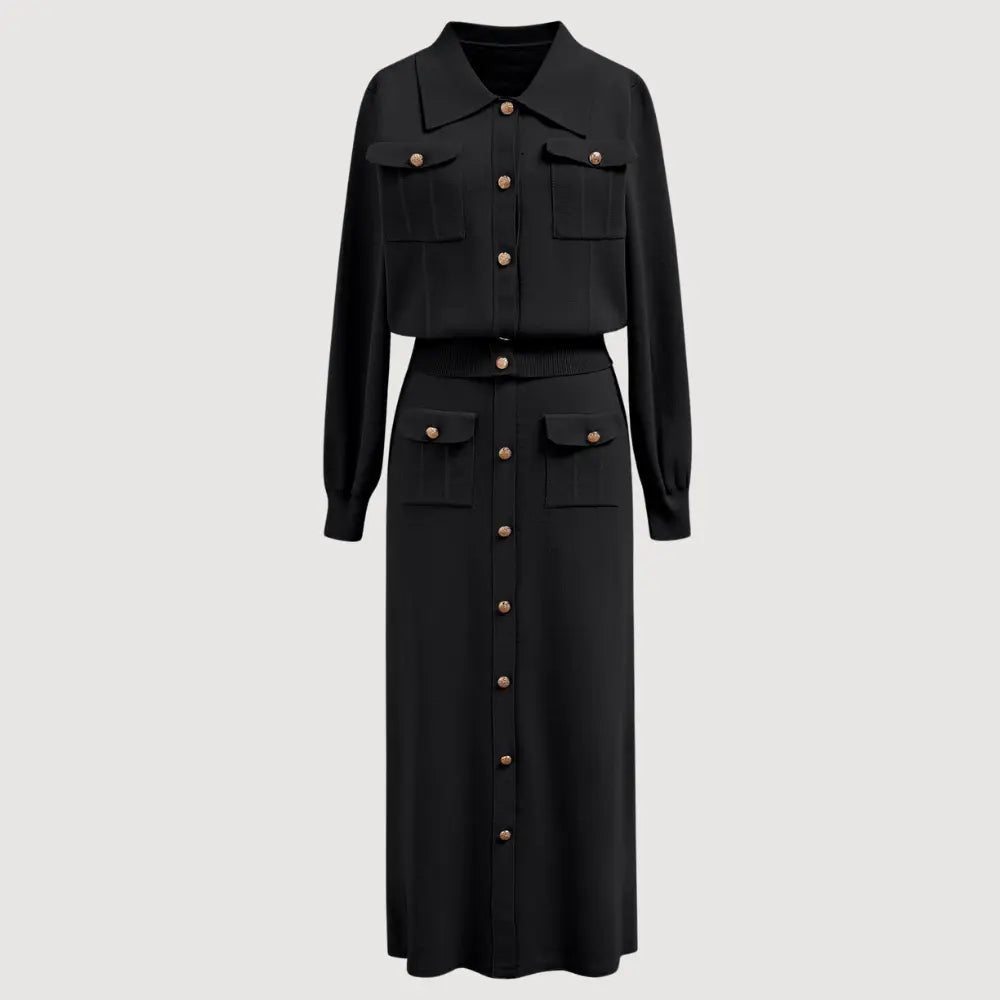 Tina Ensemble Blazer Et Jupe En Maille Élégant Deux Pièces Avec Boutons Chic Pour Toutes Saisons