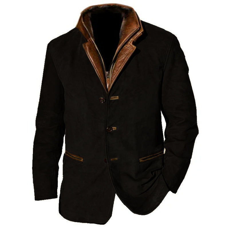 Veste en Daim pour Homme Coupe Ajustée avec Fermeture Boutons Revers Cranté Élégante Allure Nordic Flair Amawinc