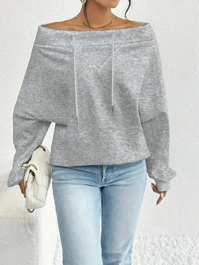 Damen-Sweatshirt mit Kordelzug und off-shoulder Ausschnitt von Fudus