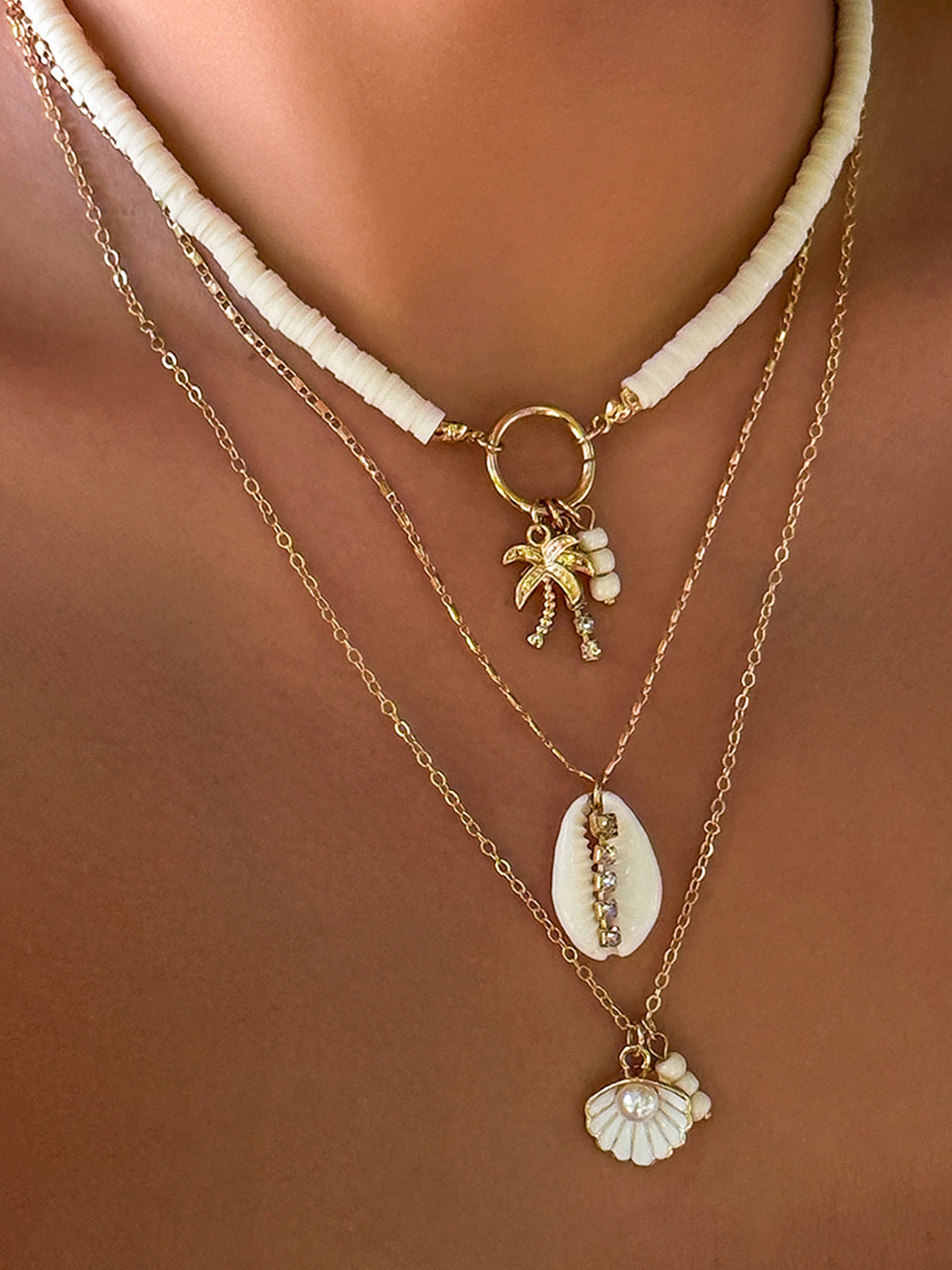 Triple Strand Shell Necklace - Amawinc
