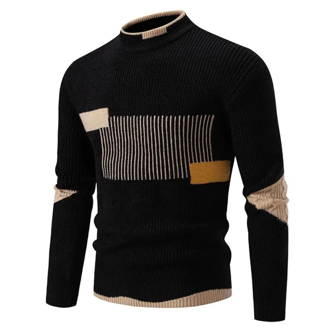 Pull Homme En Maille Avec Motif Géométrique Et Texture Côtelée Col Rond Manches Longues