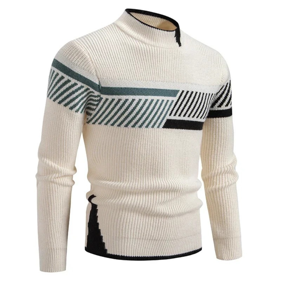 Pull Homme En Maille Avec Motif Géométrique Et Texture Côtelée Col Rond Manches Longues