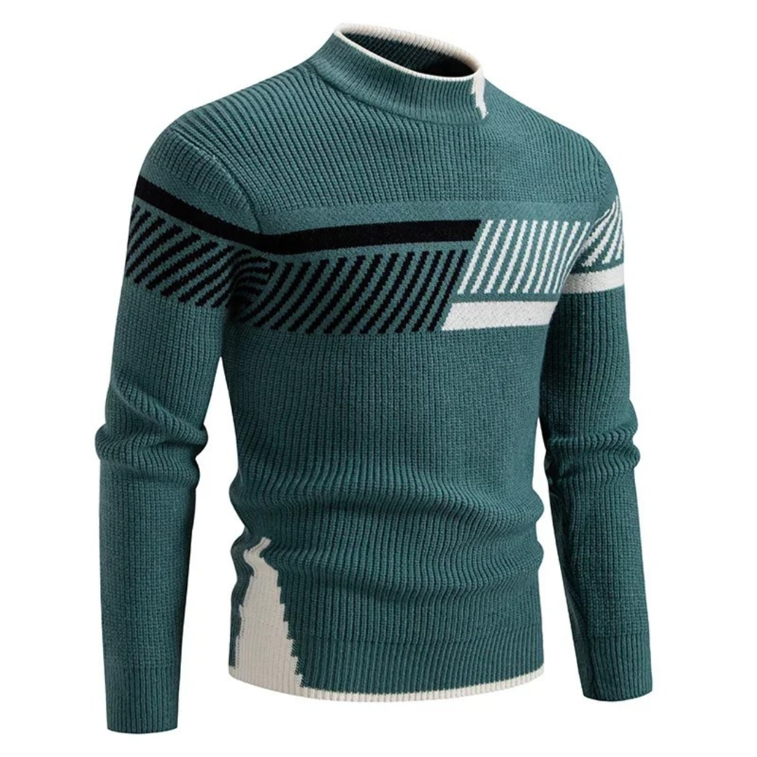 Pull Homme En Maille Avec Motif Géométrique Et Texture Côtelée Col Rond Manches Longues