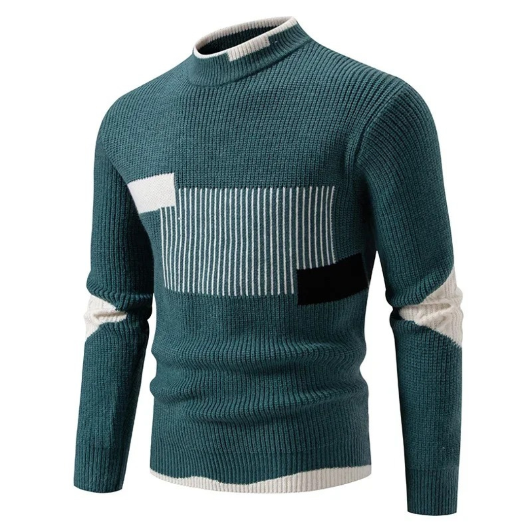 Pull Homme En Maille Avec Motif Géométrique Et Texture Côtelée Col Rond Manches Longues