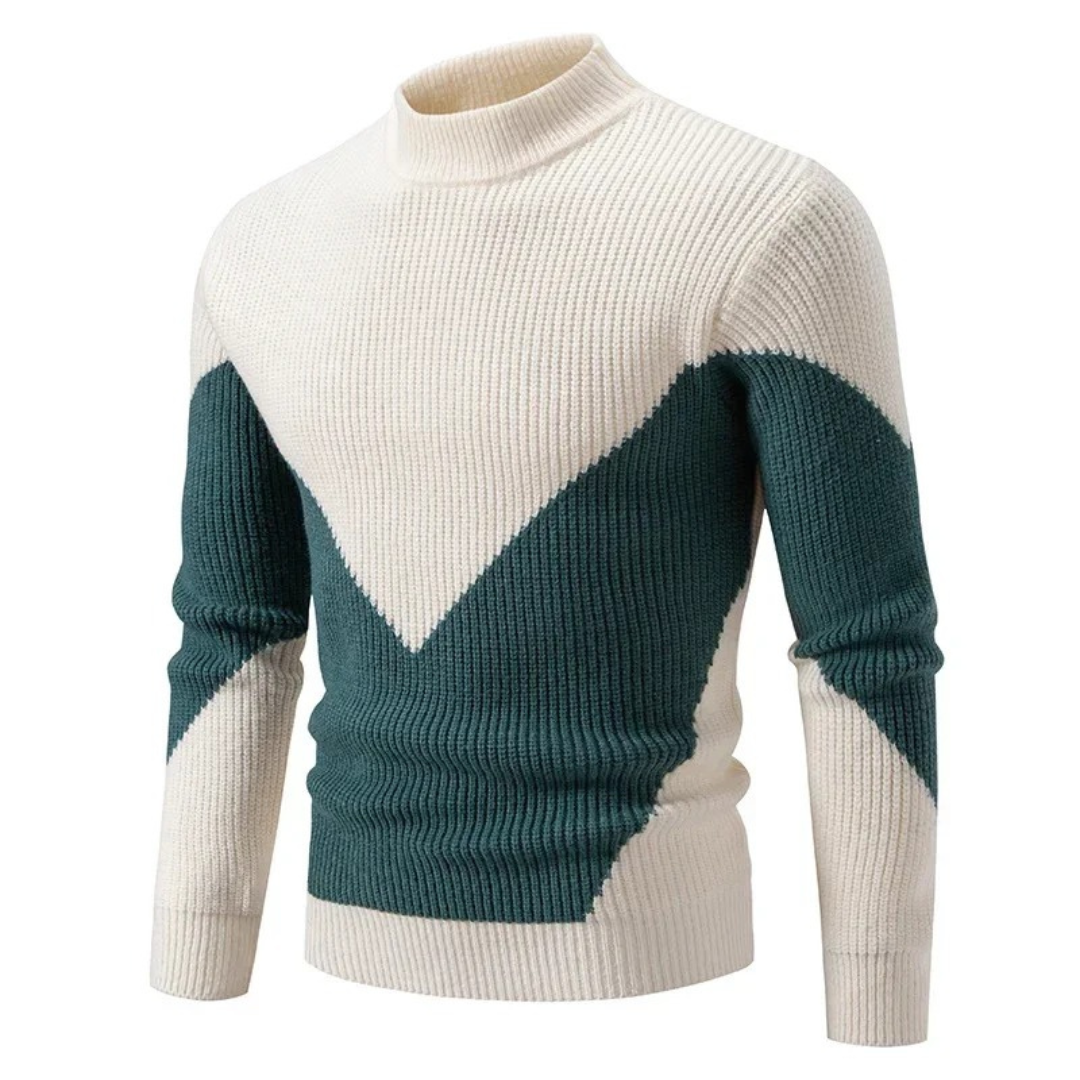 Pull Homme En Maille Avec Motif Géométrique Et Texture Côtelée Col Rond Manches Longues