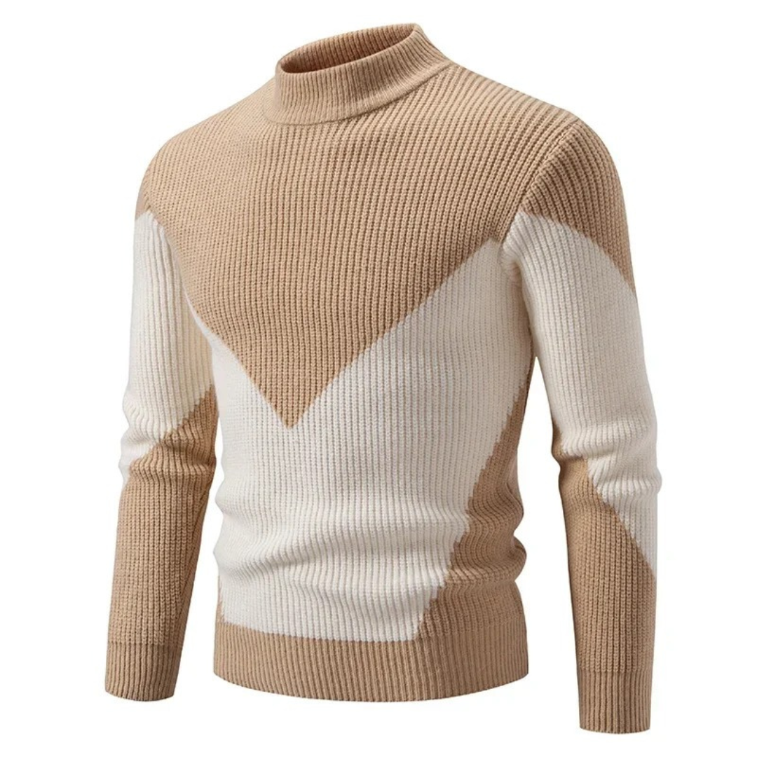 Pull Homme En Maille Avec Motif Géométrique Et Texture Côtelée Col Rond Manches Longues