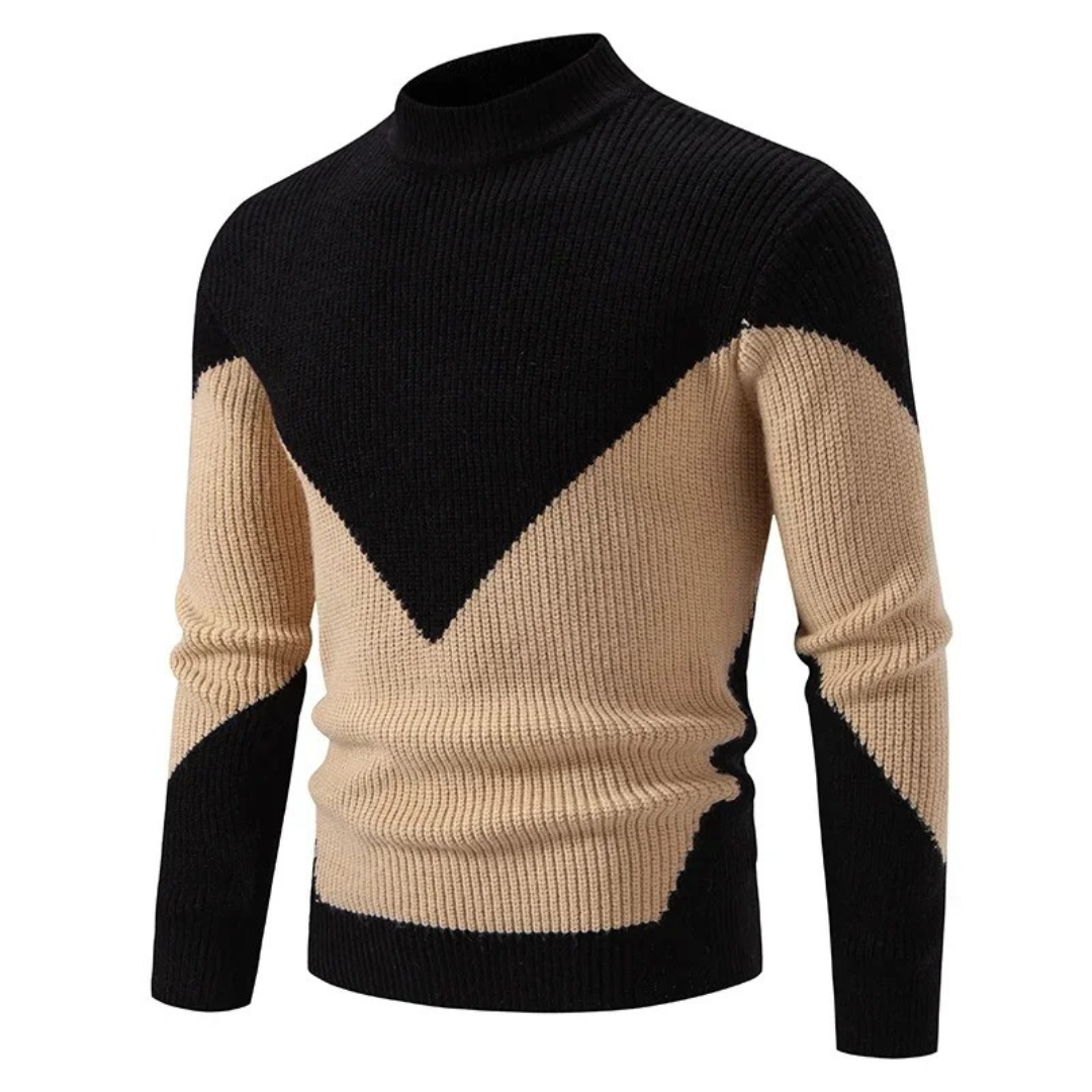 Pull Homme En Maille Avec Motif Géométrique Et Texture Côtelée Col Rond Manches Longues