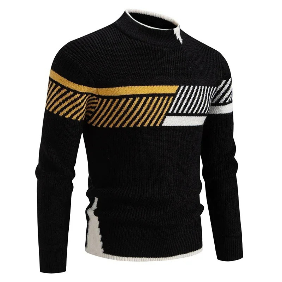 Pull Homme En Maille Avec Motif Géométrique Et Texture Côtelée Col Rond Manches Longues