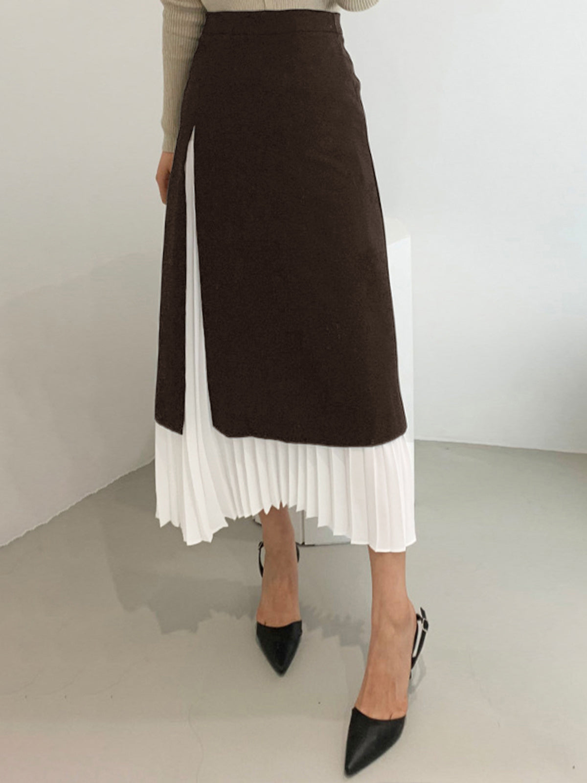 Jupe Midi Plissée Deux Tons Amawinc Pour Femme Chic Bureau Et Dîner Polyvalente Confortable