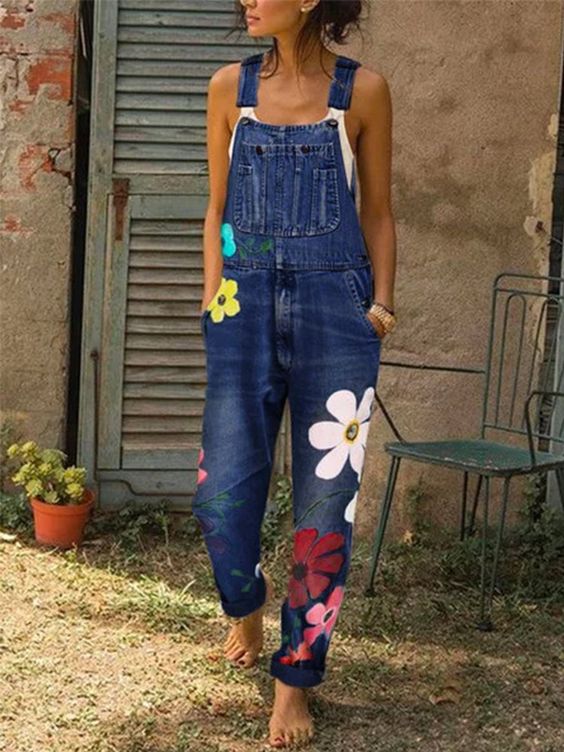 Salopette Sans Manches Tracy En Denim Avec Bretelles Ajustables Pour Un Style Décontracté