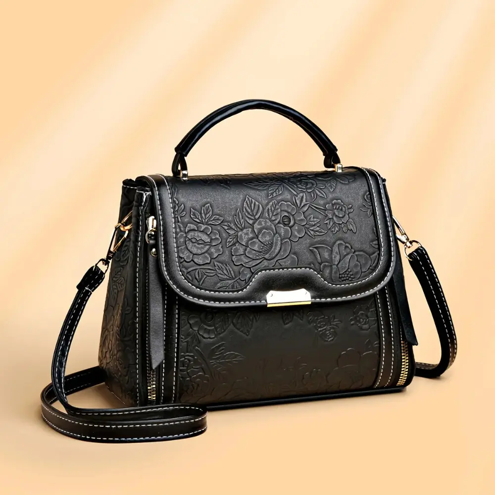 Valentina Sac À Main Luxe En Cuir Végan Premium Avec Empreinte Florale Et Design Structuré Bandoulière Amovible
