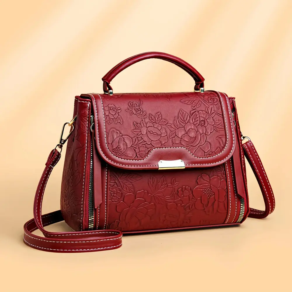 Valentina Sac À Main Luxe En Cuir Végan Premium Avec Empreinte Florale Et Design Structuré Bandoulière Amovible