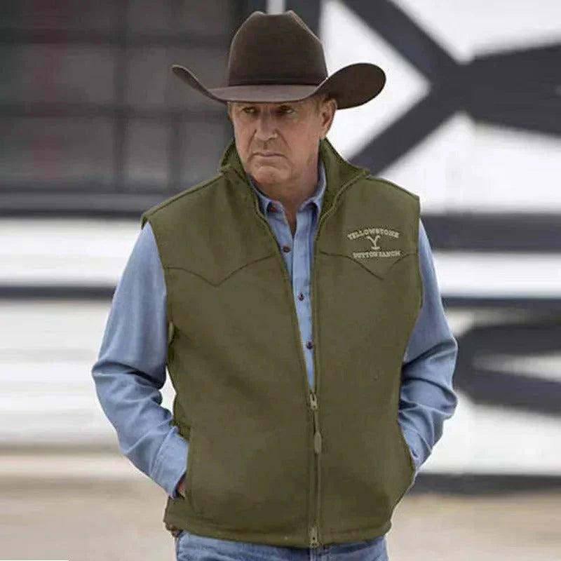 Gilet Zippé Pour Homme En Laine Mélangée Coupe Régulière Avec Broderie Sur La Poitrine Longueur Aux Hanches