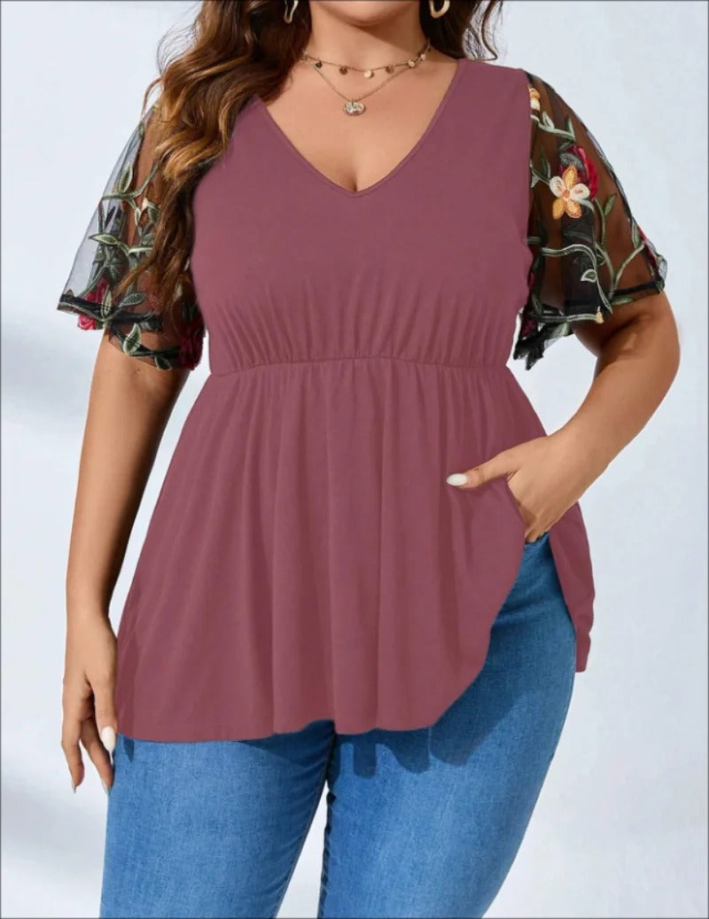 Annabel Damen-Shirt: V-Ausschnitt, Mesh-Einsatz