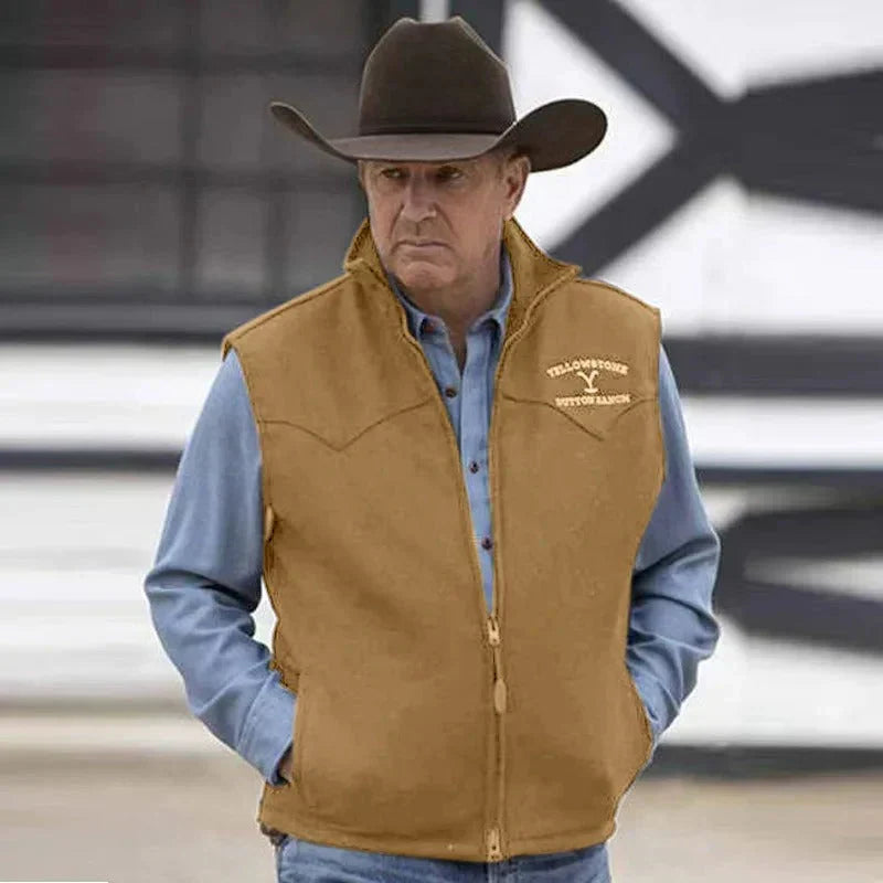 Gilet Zippé Pour Homme En Laine Mélangée Coupe Régulière Avec Broderie Sur La Poitrine Longueur Aux Hanches