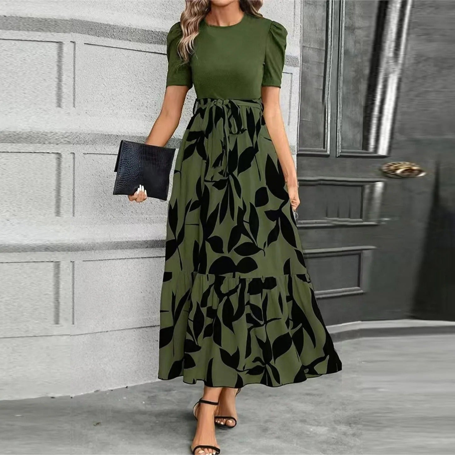Robe Maxi Élégante Hannah Imprimé Floral Noir Sur Fond Chaud Idéale Pour Été Et Fêtes