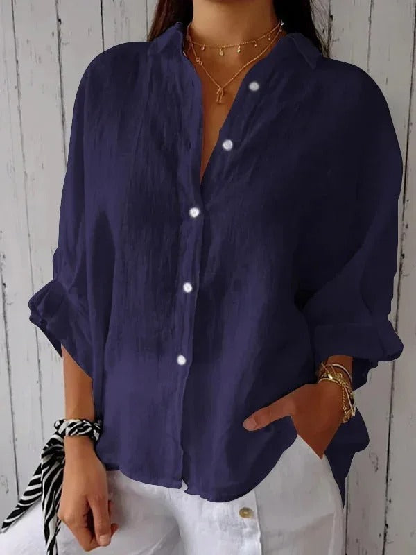 Chemise Femme En Lin 100 Pourcent Coupe Décontractée Manches Longues Poignets Ajustables