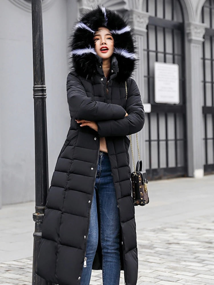 Grace Manteau Long Doudoune Ceinturé Pour Femmes Hiver Matelassé Chaud Et Élégant