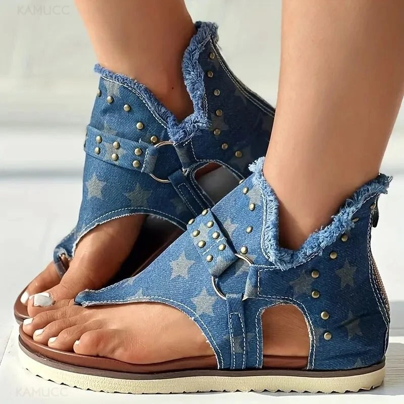 Damen-Sandalen Ida: Legerer Denim-Look
