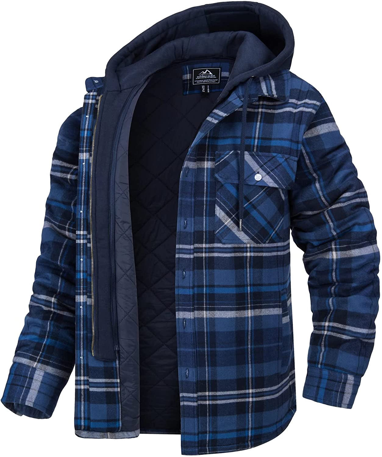 Veste Chemise Homme À Carreaux Avec Doublure Flanelle Quiltée Capuche Détachable Coupe Décontractée Hiver