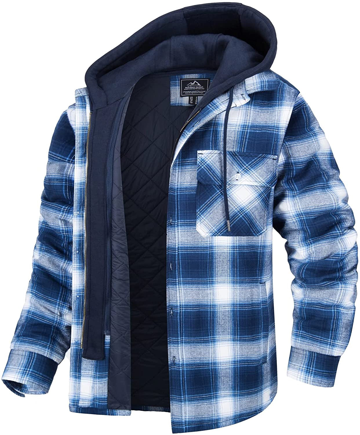 Veste Chemise Homme À Carreaux Avec Doublure Flanelle Quiltée Capuche Détachable Coupe Décontractée Hiver
