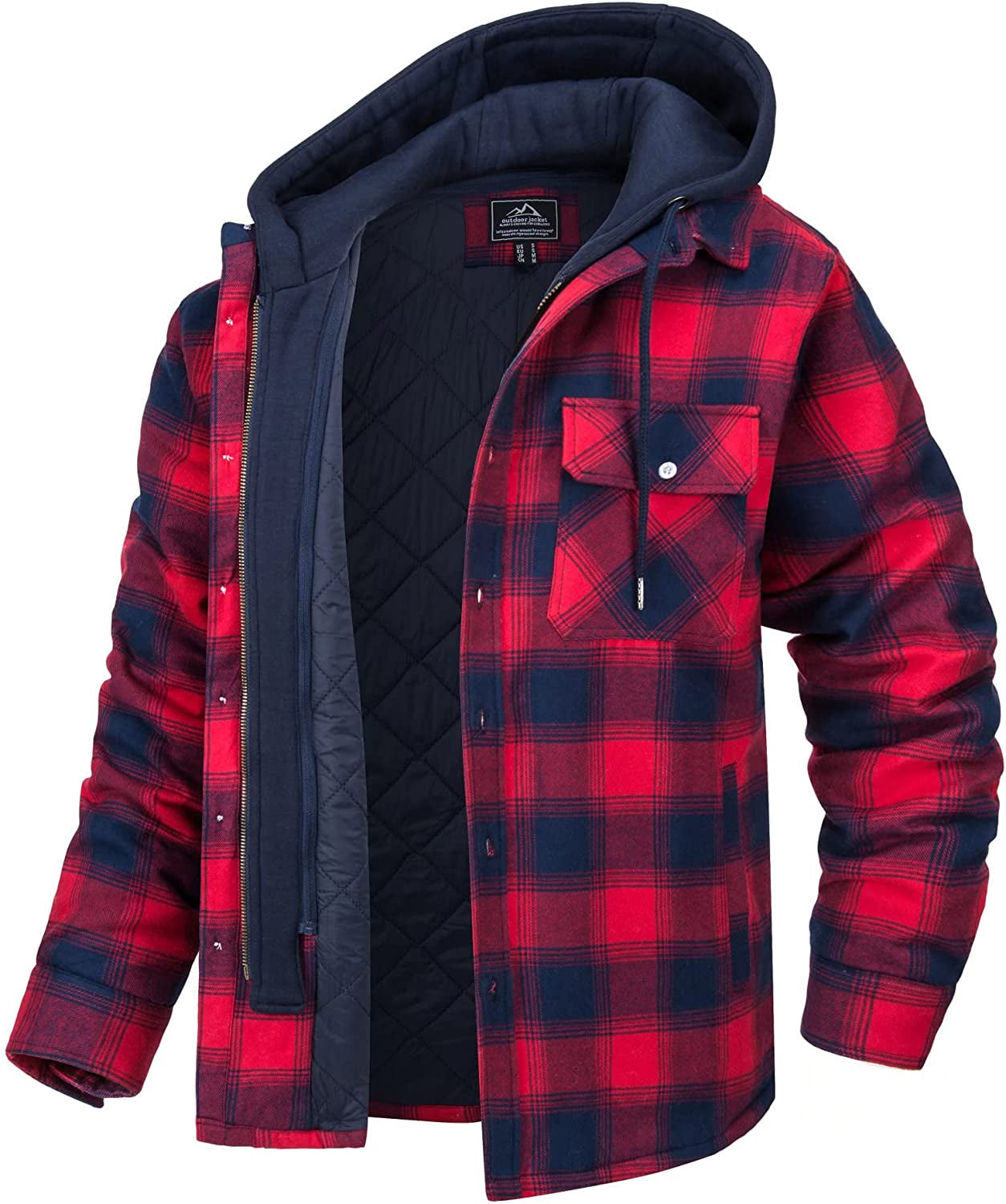 Veste Chemise Homme À Carreaux Avec Doublure Flanelle Quiltée Capuche Détachable Coupe Décontractée Hiver