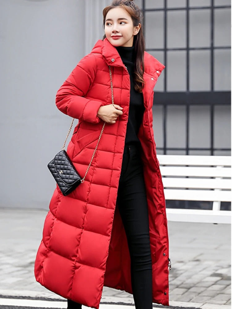 Grace Manteau Long Doudoune Ceinturé Pour Femmes Hiver Matelassé Chaud Et Élégant