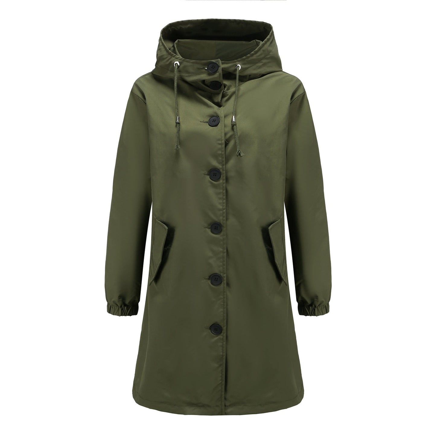 Imperméable A Line Nancy Capuche Bouton Devant Longueur Genou Nylon Durable Femme